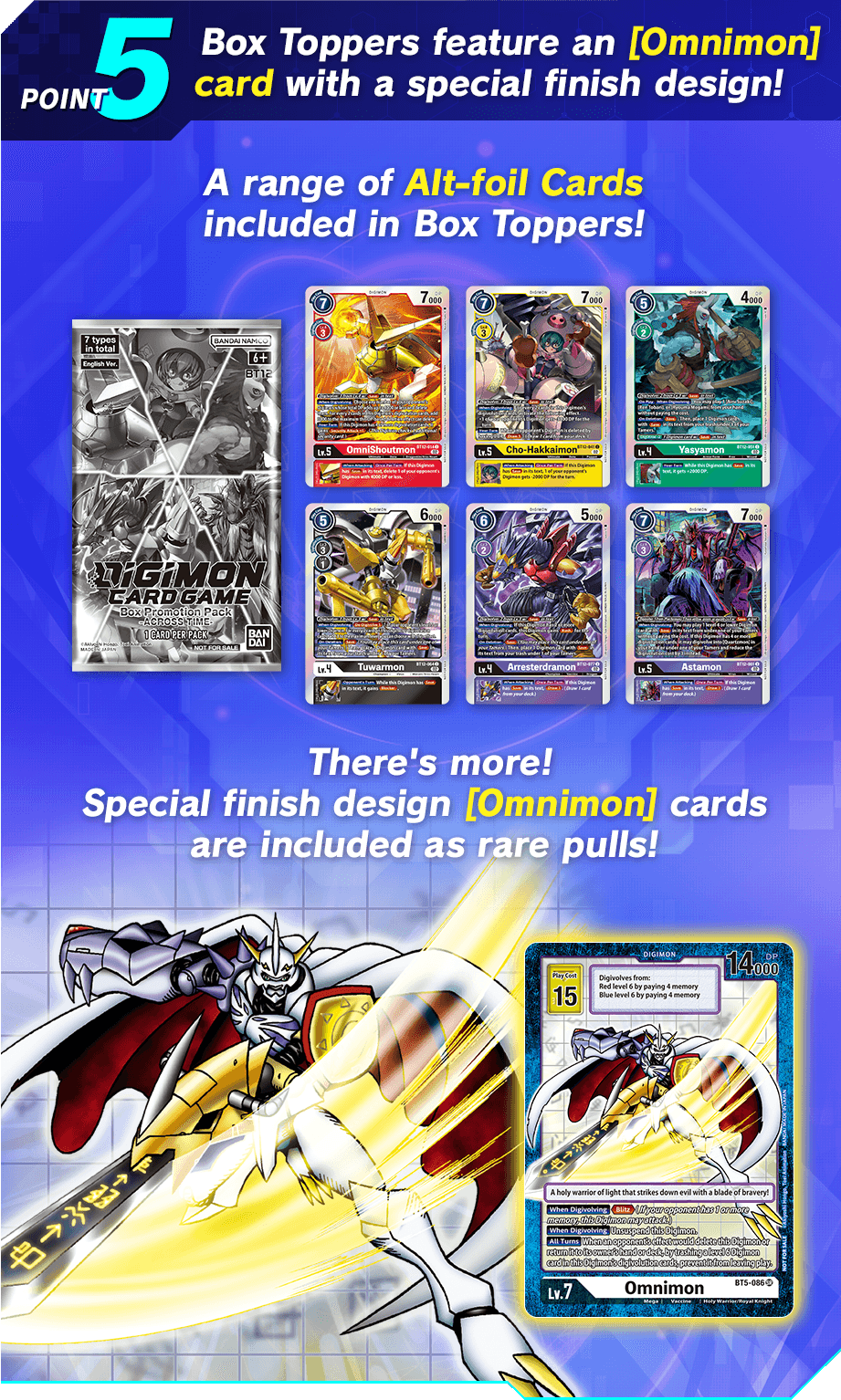 POINT5 Box Toppers feature an [Omnimon] card with a special finish design!